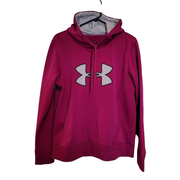 Under Armour Tops - Under Armour fleece Storm pink hoodie Big Logo SZ Large